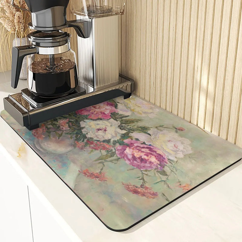 Axyaa Silicone Drainer Mat: Plant Style, Non-Slip, Absorbent Kitchen Drying Mat