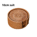 Axyaa Rattan Weave Drink Coasters Set - Round Tableware Placemats for Kitchen Decor
