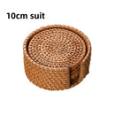 Axyaa Rattan Weave Drink Coasters Set - Round Tableware Placemats for Kitchen Decor