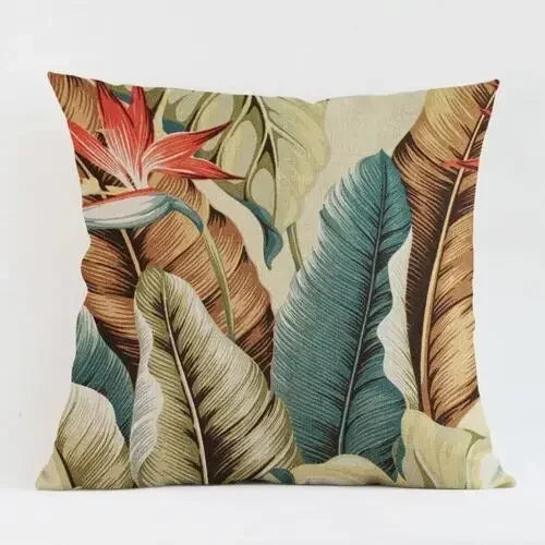 Axyaa Tropical Plant Leaves Cushion Cover for Home Decor