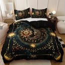 Axyaa Celestial Sun Moon Duvet Cover Set, Golden Astrological Design Bedding