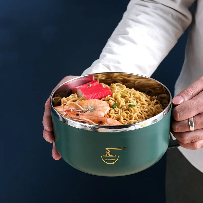 Axyaa Stainless Steel Double-Layer Noodle Bowl - Anti-Scalding Lunch Box & Food Container