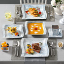 Axya™ Flora 30-Piece Marble Blue Porcelain Dinnerware Set