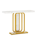 Axyaa Gold White Console Table with LED Lights and Faux Marble Veneer