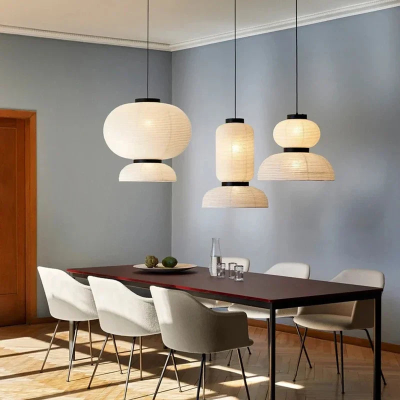 Axyaa Wabi Sabi Rice Paper Chandelier Pendant Lamps LED Hanging Light Room Decor
