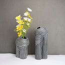 Axyaa Striped Resin Vase: Abstract, Black & White Geometric Home Decor, Terrarium, Crafts