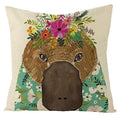 Axyaa Kawaii Flower Linen Pillow Case 45x45 cm Cute Animal Cushion Cover