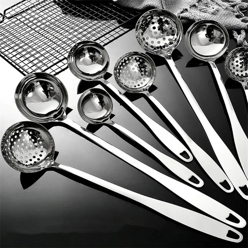 Axya Stainless Steel Colander Spoon Set: Strainer, Skimmer, Soup and Dessert Spoons