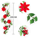 Axyaa Poinsettia Garland String Lights with Berries & Holly Leaves for Xmas Decor