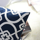 Axyaa Navy/White Embroidered Quatrefoil Pillow Cover 45x45cm Square Canvas Cotton