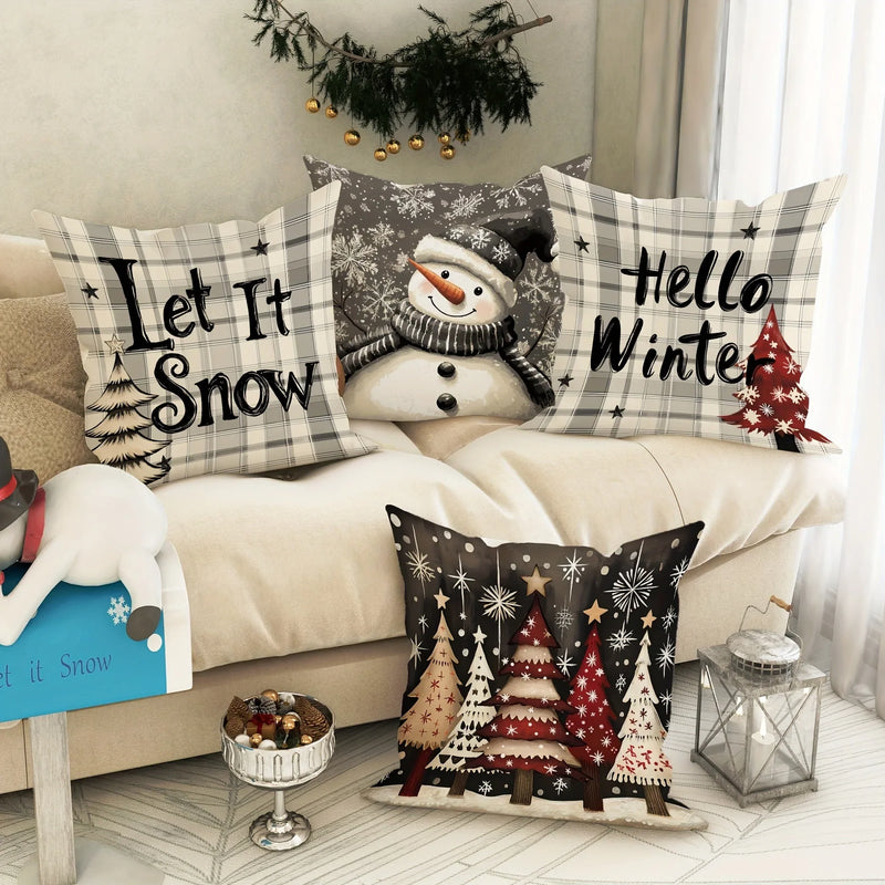 Axyaa Christmas Tree Snowman Pillowcase for Home Sofa Decoration