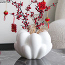 Axyaa White Resin Vase Petal Ornament Artistic Flower Vessels Decor Dried Flower Vases