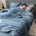 Axyaa Silk Embroidery Summer Quilt: Smooth & Cool Solid Blanket for Bed