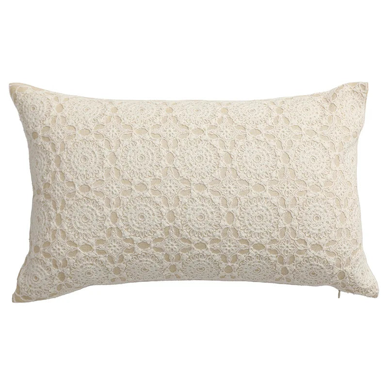 Axyaa White Floral Embroidered Cushion Cover - Elegant Home Decor