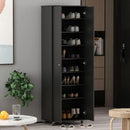 Axyaa 8-Tier Tall Shoe Storage Cabinet with Wheels and 2 Doors, Wood Shoe Rack
