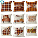 Axyaa Thanksgiving Pumpkin Maple Leaves Linen Cushion Cover for Home Decor