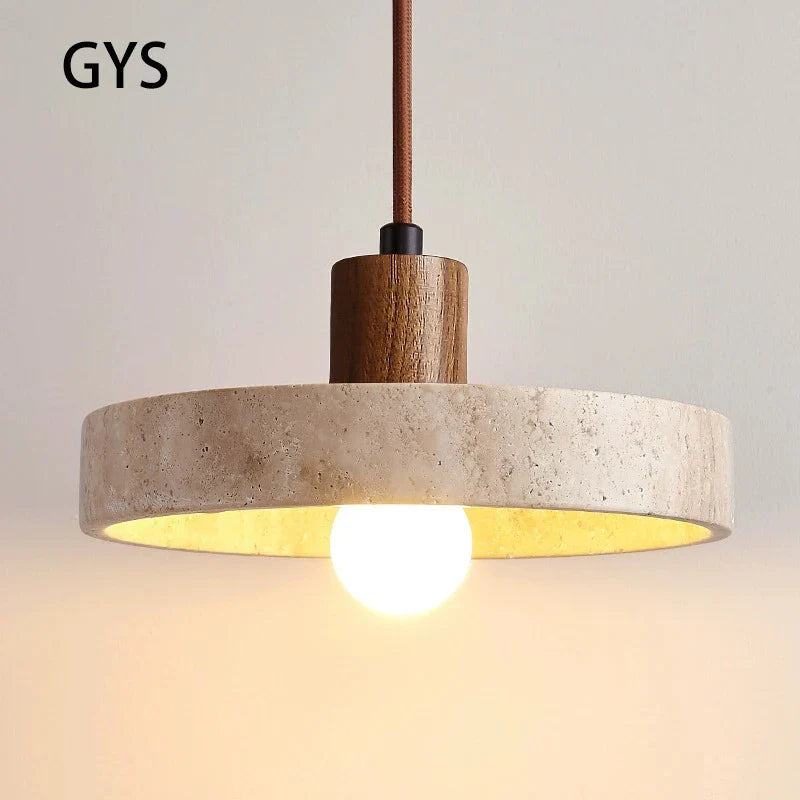 Axya Stone Wood Walnut Pendant Chandelier Cream Table Lamp E27 Bulb