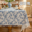 Axyaa Floral Tassel Edge Tablecloth Rectangle Cover - Pastoral Style
