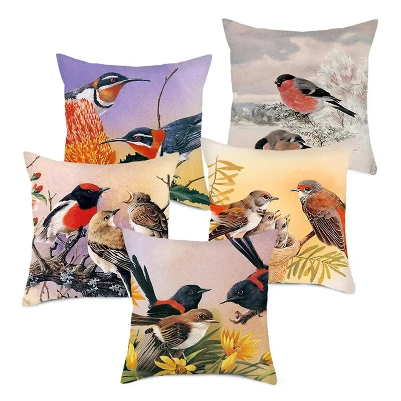 Axyaa Bird and Flower Printed Pillow Cover 45x45cm for Home Sofa Decor