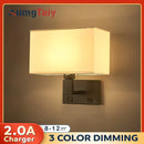 Axyaa Modern Wall Sconce with USB Quick Charger and Switch, 3 Color Lampshade