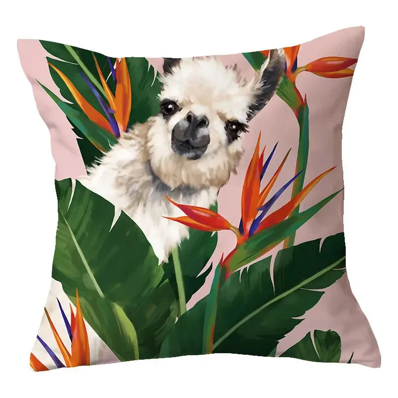 Axyaa Alpaca and Cactus Pattern Pillowcase for Home Sofa Decoration