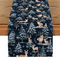Axyaa Christmas Tree Deer Fox Table Runner for Dining Room