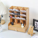 Axyaa Wooden Desk Organizer - Large Capacity Student Stationery & Cosmetic Storage Box