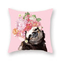 Floral Animal Painting Pillowcase Pink Cat Dog Llama Sofa Cushion Cover Home Decor
