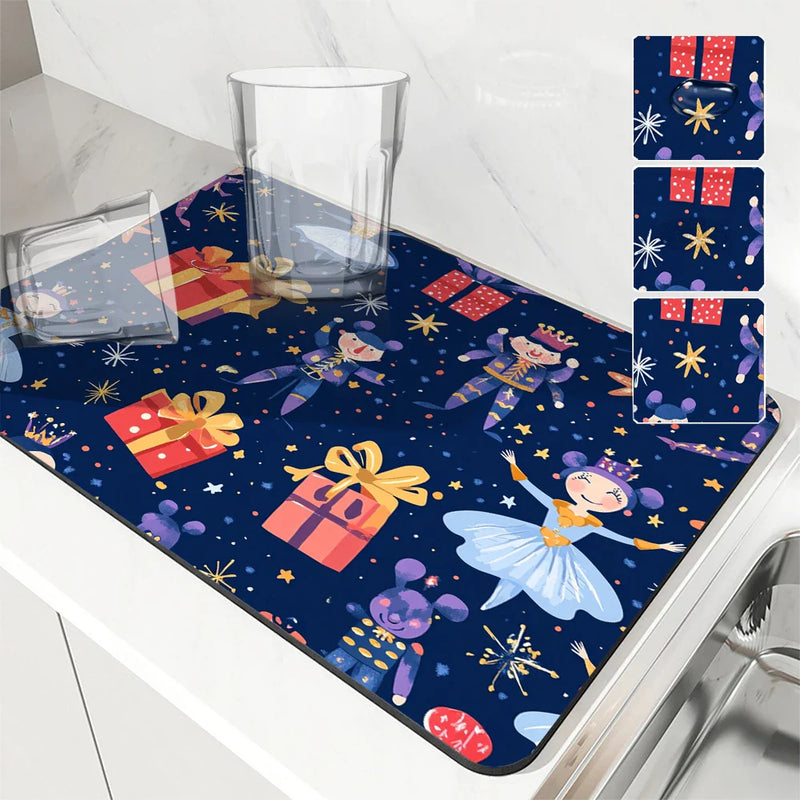 Axyaa Christmas Cartoon Coffee Mat: Absorbent & Draining for Tableware, Bathroom, & Kitchen