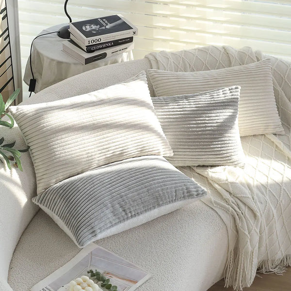 Axyaa Corduroy Patchwork Plush Cushion Cover - Soft Decorative Pillowcase for Living Room
