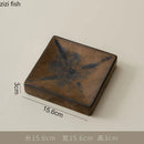 Axyaa Rusty Glazed Ceramic Square Dessert Plate for Molecular Cuisine Display