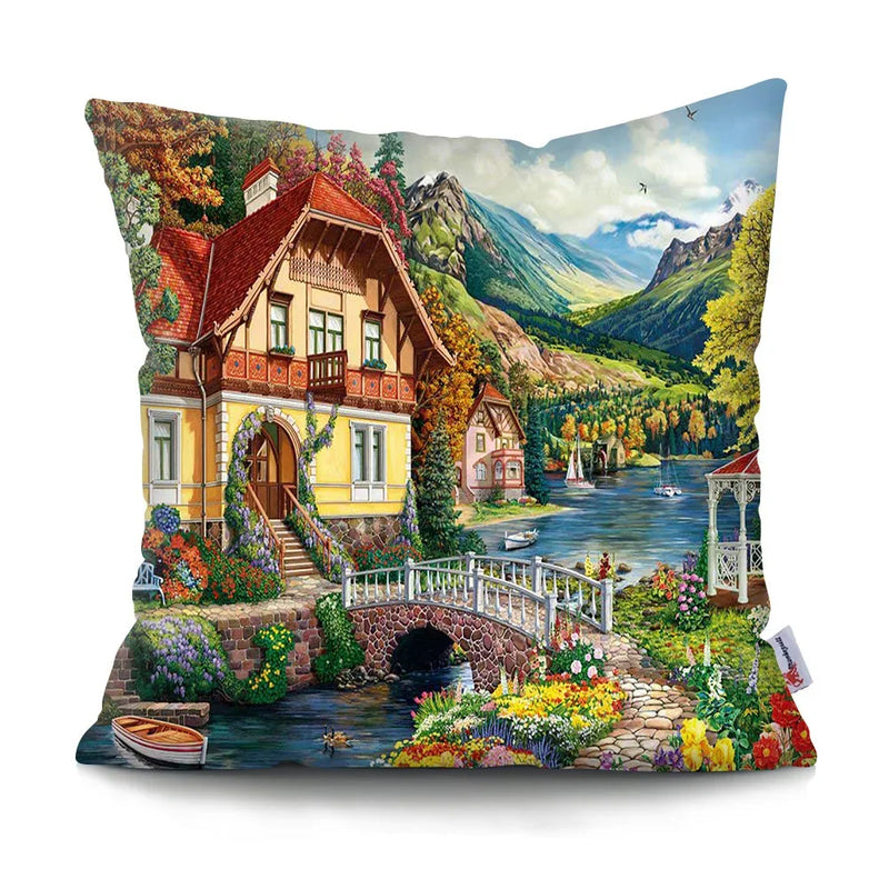 Axyaa Rustic Landscape Print Pillowcase