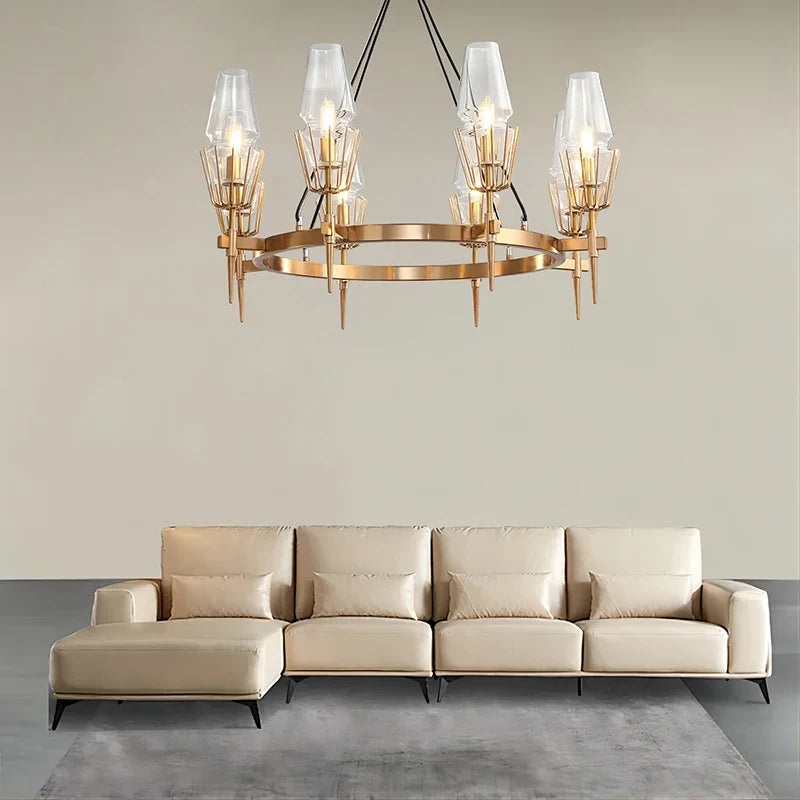 Axyaa Gold Lustre Glass Chandelier: Luxe Pendant Lighting for Living Room, Dining Room, Bedroom