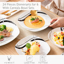 Axyaa 18/36-Piece Black Line Ceramic Tableware Set with Dinner, Dessert, and Soup Plates