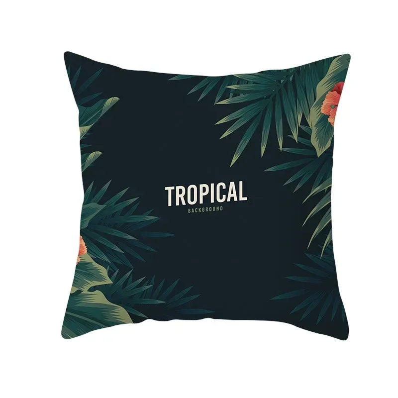 Flamingo Flower Rainforest Cushion Cover with Tropical Plant Animal Pattern by Axyaa