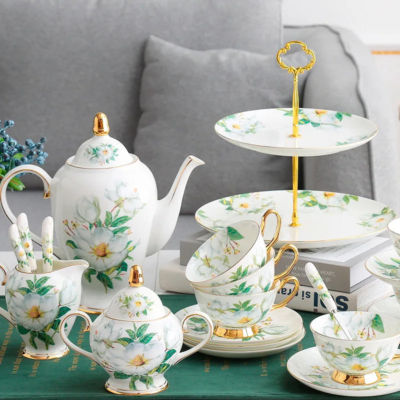Axya Deluxe Bone Coffee Set: Pot, Teapot, Cup, Saucer, Milk Pot, Sugar Bowl