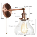 Axyaa Red Bronze LED Wall Lamp with Pull Chain Switch and Clear Glass