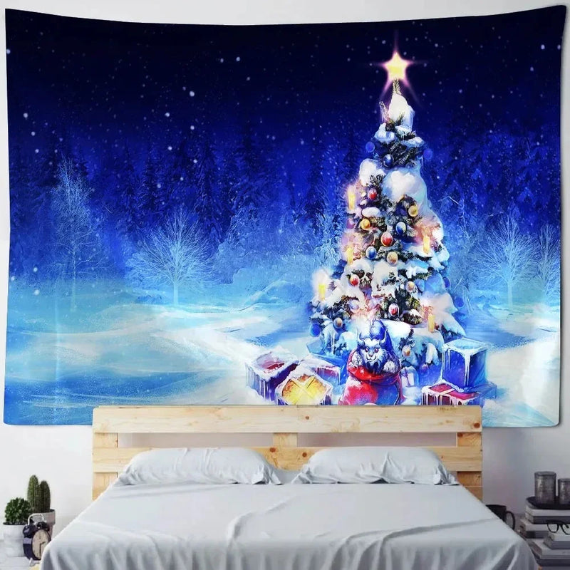 Axyaa Aurora Night View Christmas Tree Tapestry for Festive Home Decor