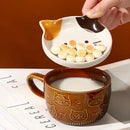 Axyaa Cartoon Cat Coffee Mug with Lid and Small Dish