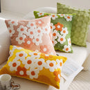 Axyaa Floral Embroidered Pillowcase - Green Yellow Cotton Cushion Cover