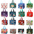 Axyaa Christmas Gift Bags: 16PCS Assorted Cartoon Patterns, Reusable Non-Woven Handles