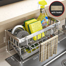 Axyaa Stainless Steel Sink Shelf Sponge Storage Faucet Holder with Hooks
