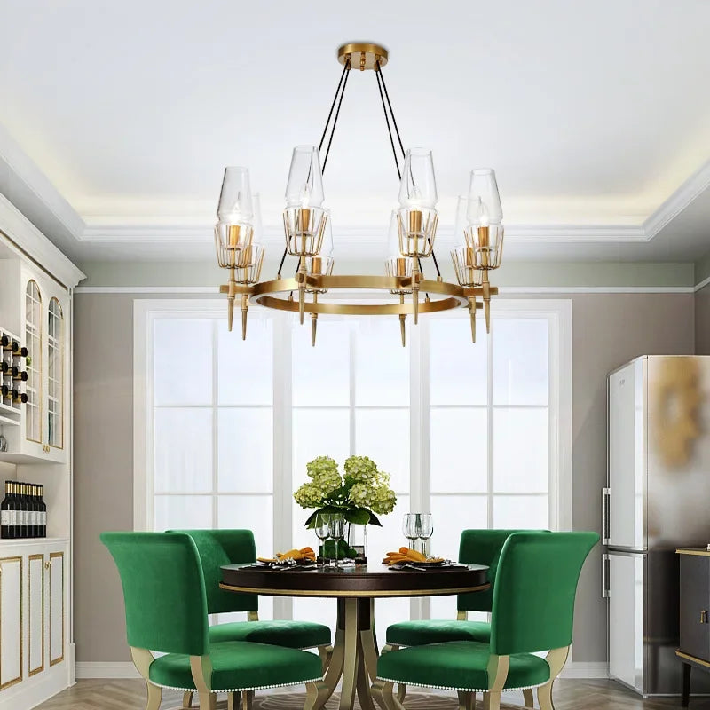 Axyaa Gold Lustre Glass Chandelier: Luxe Pendant Lighting for Living Room, Dining Room, Bedroom
