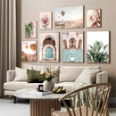 Axyaa Moroccan Landscape Canvas Art Wall Print - Floral Hot Air Balloon Posters