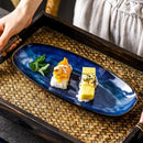Axyaa Blue Fish Plate: Japanese Style Oval Dinner Sushi Serving Platter Large Glaze Color