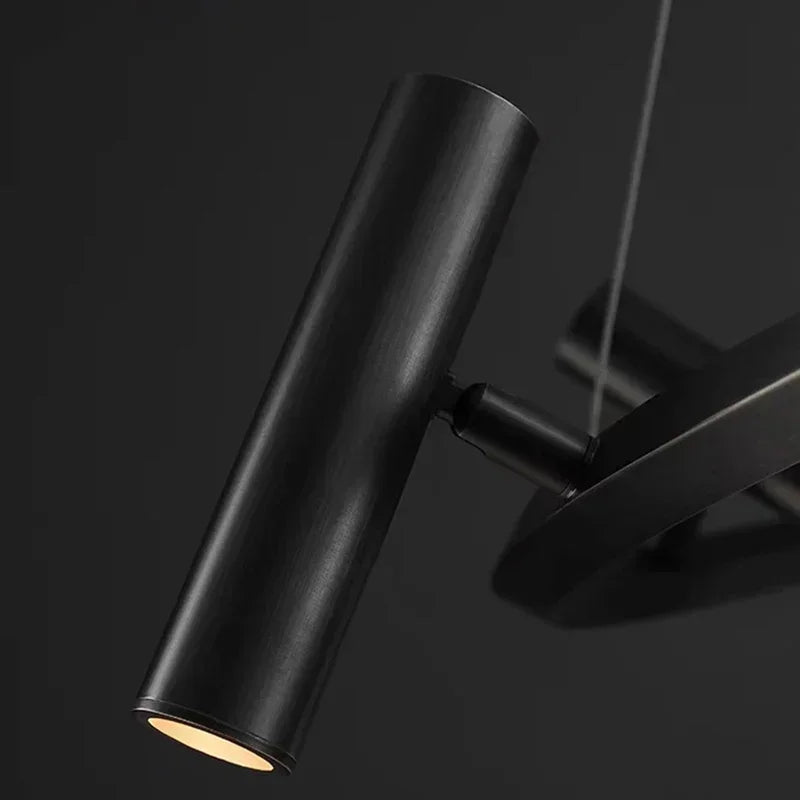 Axyaa Round Black Metal Chandelier - Adjustable LED Pendant Light for Home Lighting