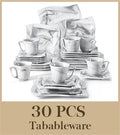 Axyaa Marble Grey Porcelain Tableware Set for 6, 30-Piece Dinnerware with Plate/Cup/Saucer