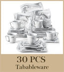 Axyaa Marble Grey Porcelain Tableware Set for 6, 30-Piece Dinnerware with Plate/Cup/Saucer