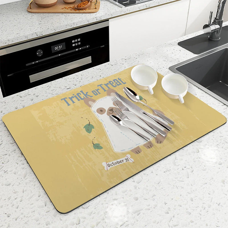 Axyaa Diatom Mud Kitchen Drain Pads, Festive Cartoon Design, Absorbent Tableware Mat