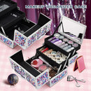 Axyaa Makeup Box 2-Tier Tray Lockable Cosmetic Train Case with Mirror and Handle